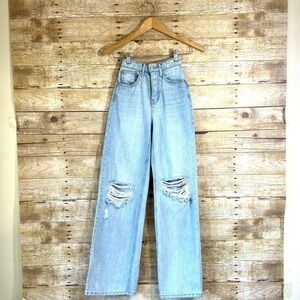 AND NOW THIS Womens High Rise‎ Wide Leg Distressed Jeans Light Wash Size 25